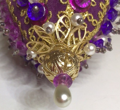 Adorno de lágrima con cuentas adornado púrpura dorado blanco 4 1/8 pulgadas de colección - Imagen 12 de 15