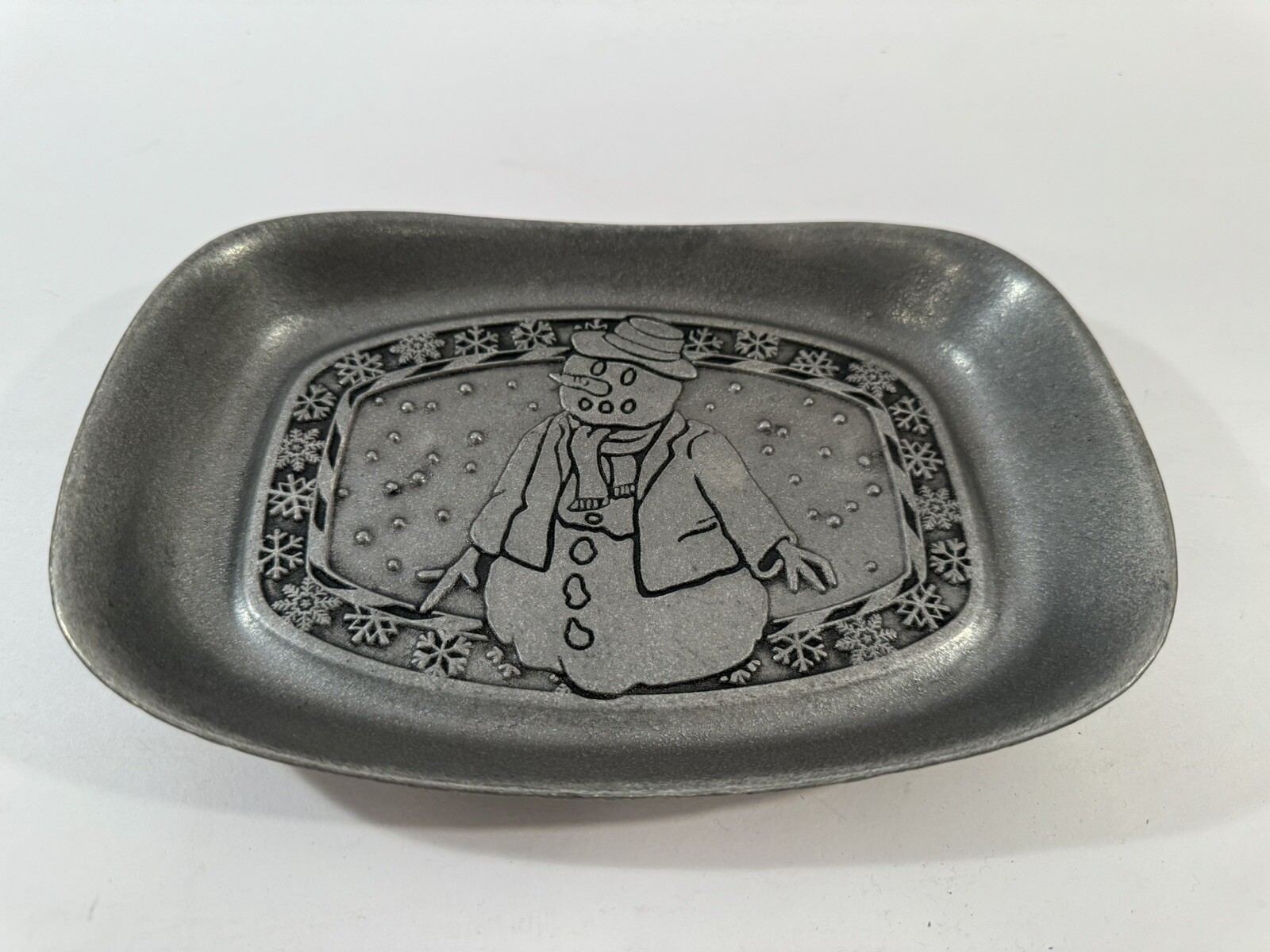 Vintage Wilton Armetale Snowman Pewter Bread Cookies Tray Platter