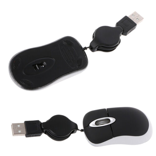 2 Pc Retractable Cable Mouse Tiny Mini Optical Laptop Wired - Picture 1 of 18
