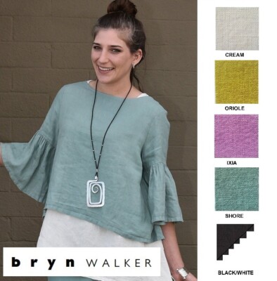BRYN WALKER Light Linen FRIDA SHIRT Baby Doll Top Bell Sleeve  S M L XL COLORS