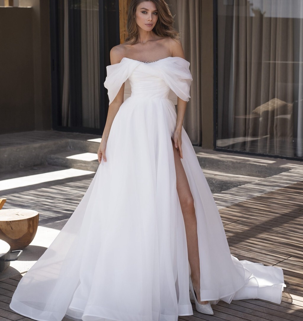 Clean Flowly Tulle Wedding Dress Bridal Gown Custom made Plus Size White Split Clean Flowly Tulle Wedding Dress Bridal Gown Custom made Plus Size White Split