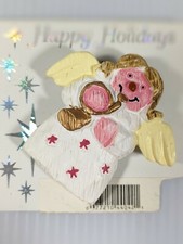 Carved Style Christmas Angel Horn Resin Pin Brooch