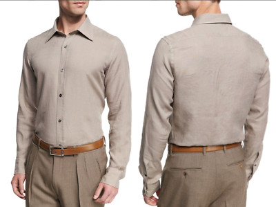 TOM FORD Iconic Luxury Casual Lino Shirt Leinen Hemd Einfarbige Hemden New 39