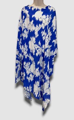 $1290 Etro Women's Blue Silk Print Asymmetrical Poncho Cape Top One Size