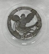 Pewter Lid Glass Potpourri Jar Vintage Trinket Bowl Seagull Company 1988