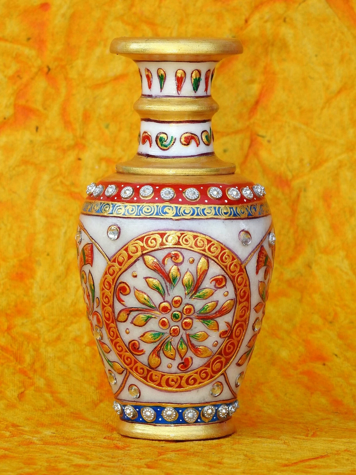 6" Marble Vase Flower Pot Handicraft Meenakari Stone Hand Painted Indian Art