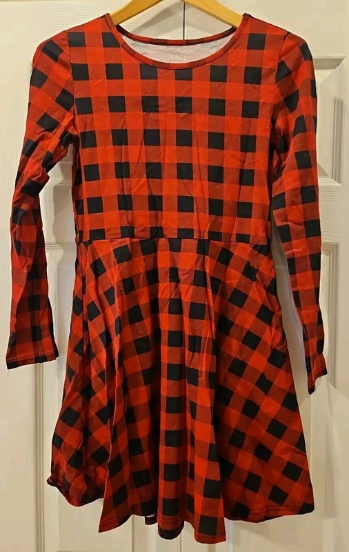 The Children’s Place Red Plaid Fit & Flare Long Sleeve Dress Youth Girls XXL 16