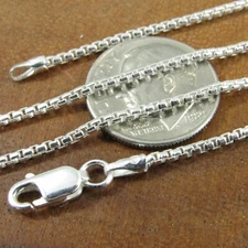 1.5MM Solid 925 Sterling Silver Italian Unisex Round Box Chain Rounded Necklace
