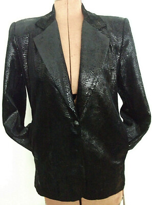 GIANCARLO FERRARI Shny BLACK REPTILE Lg Slv LINED Pad POCKETS 1 But Jacket/Sz S