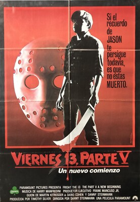 1985 Original Vintage Spanish Classic Film Horror Movie Friday the 13th Poster