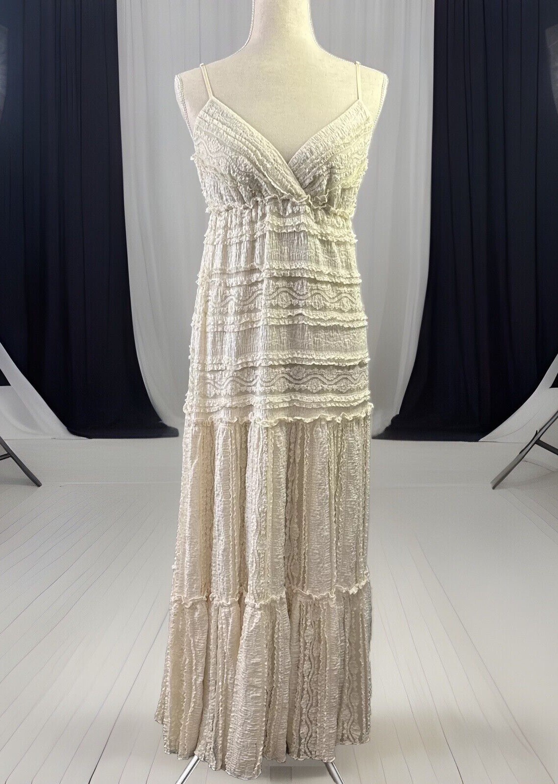 Lace Sundress 10 Empire Ruffle Tiered Sleeveless Boho Cottage Victorian Romantic-image