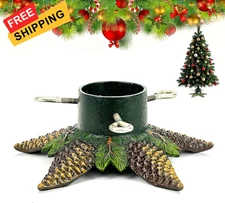 Christmas Tree Stand for Real Trees, Cast Iron Artificial Pinecone 