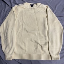 Vintage Lands End Yellow Knit Sweater Kids L 14-16 Adult M READ Hong Kong Cotton