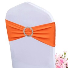 25 PCS Orange Spandex Stretch Chair Sashes Bows With Buckle Slider Wedding