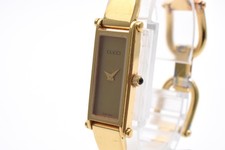 [Exc+5] GUCCI 1500L Gold Dial Vintage Quartz Bangle Woman's Watch Japan #8771