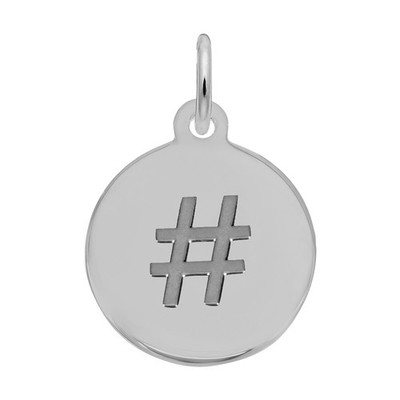 Sterling Silver Petite Initial Disc - Hashtag/pound Symbol Charm - 12mm x 12mm