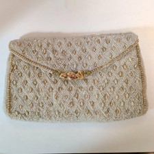 Vintage Envelope Seed Bead Clutch Formal Evening Bag Purse Handstrap France Snap