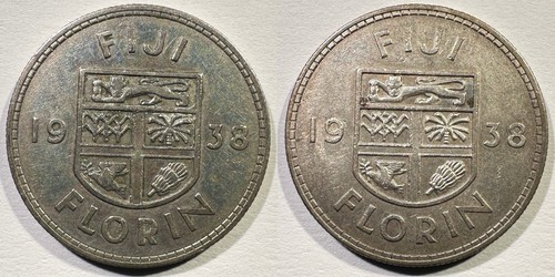 Lot Of 2 1938 Fiji Silver Florins King George VI Mintage 20,000 Scarce Type