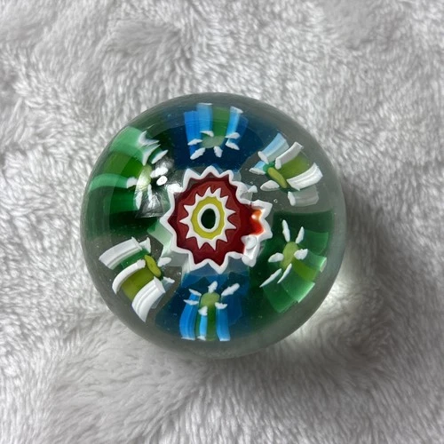 Vintage Murano Millefiori Paperweight Vetreria 3 Fiori Signed Italian Art Glass