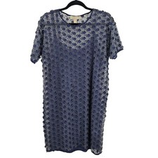 Michael Kors Sheer Lace Overlay Mini Slip Dress Sz M Blue 3D Flower Rosette