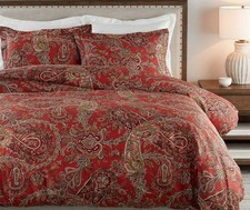 Pottery Barn Caroline Red Paisley King Duvet Cover Sateen Cotton  ONE Sham