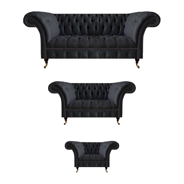 Chesterfield Textilgarnitur Schwarze Polstercouchen Wohnzimmer 3Tlg Set-image