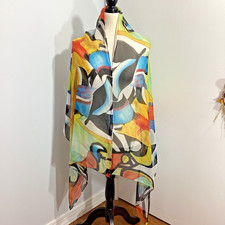 VINTAGE WOMAN ART DECO 100 SILK SCARF WRAP 150"x35" MULTI BEAUTIFUL COLORS