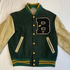 Vintage USA-Made Golden Bear Leather Sleeve Stadium Jacket Used