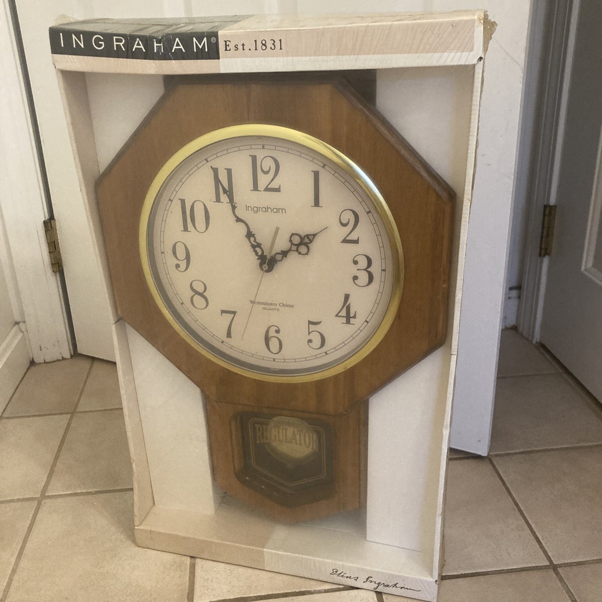 Ingraham Quartz Westminster Chime Wood Regulator Wall Clock 21