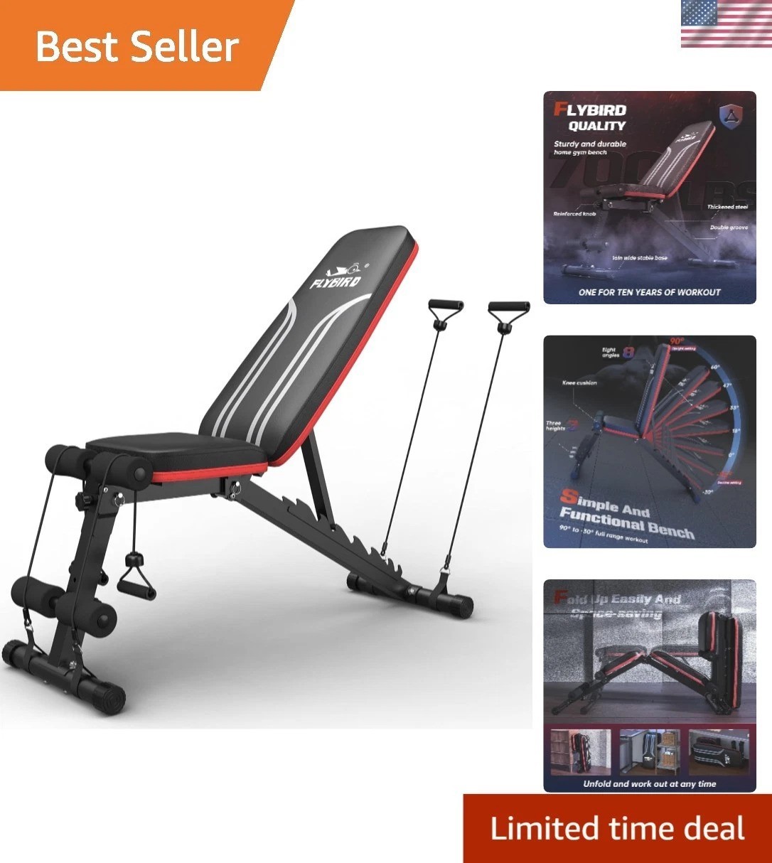 Compact Adjustable Weight Bench with Resistance Bands - Perfect for Small Spaces
