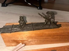 Bronze Statue Raft 8.6 inch Vintage Japanese Sculpture Paperweight with Box