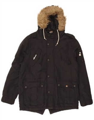 Ellesse Herren Parka Jacke mit Kapuze UK 38 Medium Schwarz Polyester OX01