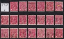 **PRICING IS FOR ONE (1) STAMP**. AUST KGV 1d RED SWK. WELL CENTERED. USED (6)
