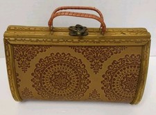 Wood and Leather Handbag Purse Metal Hinges and Clasp Leather Handles Boho Vtg