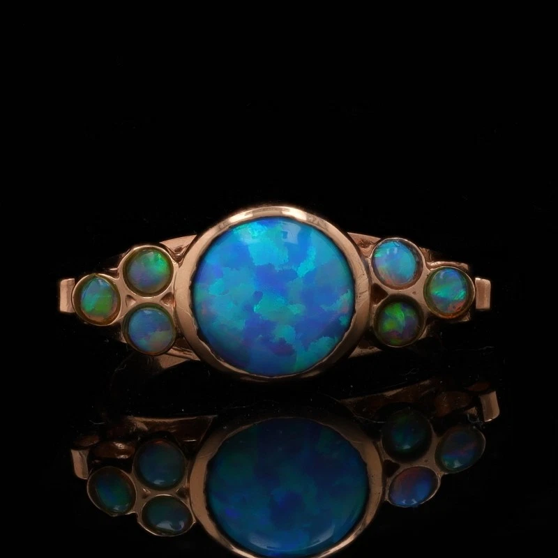 Rose Gold Lab-Created Opal Ring - 14k Round Cabochon 1.11ctw Bezel Set - Image 3 of 4