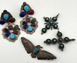 Native Jewelry Lot Unmarked Earrings Pendant Pin Vintage 29.9g
