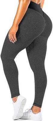  Tummy Control Workout Yoga Leggings High Waisted -Black - L