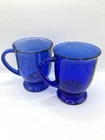 Set Of 2 Vintage Large Anchor Hocking Cobalt Blue Glass Coffee or Tea Mugs 16 Oz