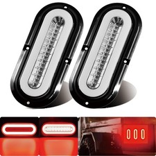2pcs 6" inch Clear Lens Oval Red 52 LEDs Trailer Lights w/Flange Surface Moun...