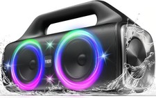 Speakers, 80w Peak Portable Wireless Speaker with Lights, Stereo Loud Black