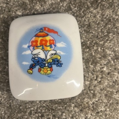Vintage Schlümpfe Schmuckkästchen Porzellan Heißluftballon Wallace Berrie 1982
