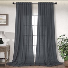 Dark Grey Linen Curtains 84 Inch Length for Living Room Dining 2 Panels Back ...