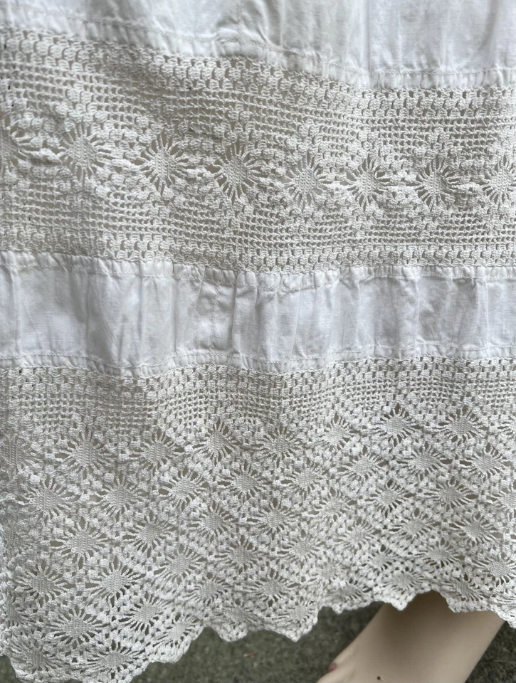 ANTIQUE VICTORIAN WHITE COTTON PETTICOAT SKIRT W/ CROCHET LACE - Image 3 of 4