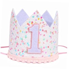 Pink Sprinkle 1st Birthday Crown for Girls - Soft Felt Costume Headwear with