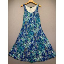 Lauren Ralph Lauren Womens Blue Paisley Sleeveless Rayon A-Line Dress Small S