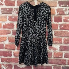 Michael Kors Dress Womens Small Black Gold Metallic Paisley Ruffle Evening