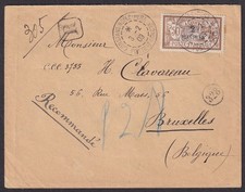 France LEVANT #35 1902-07 50c on 1909 registered cover Constaninople to Belgium