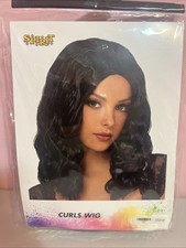 NEW Spirit Of Halloween Black Curls Wavy Shoulder Length Wig