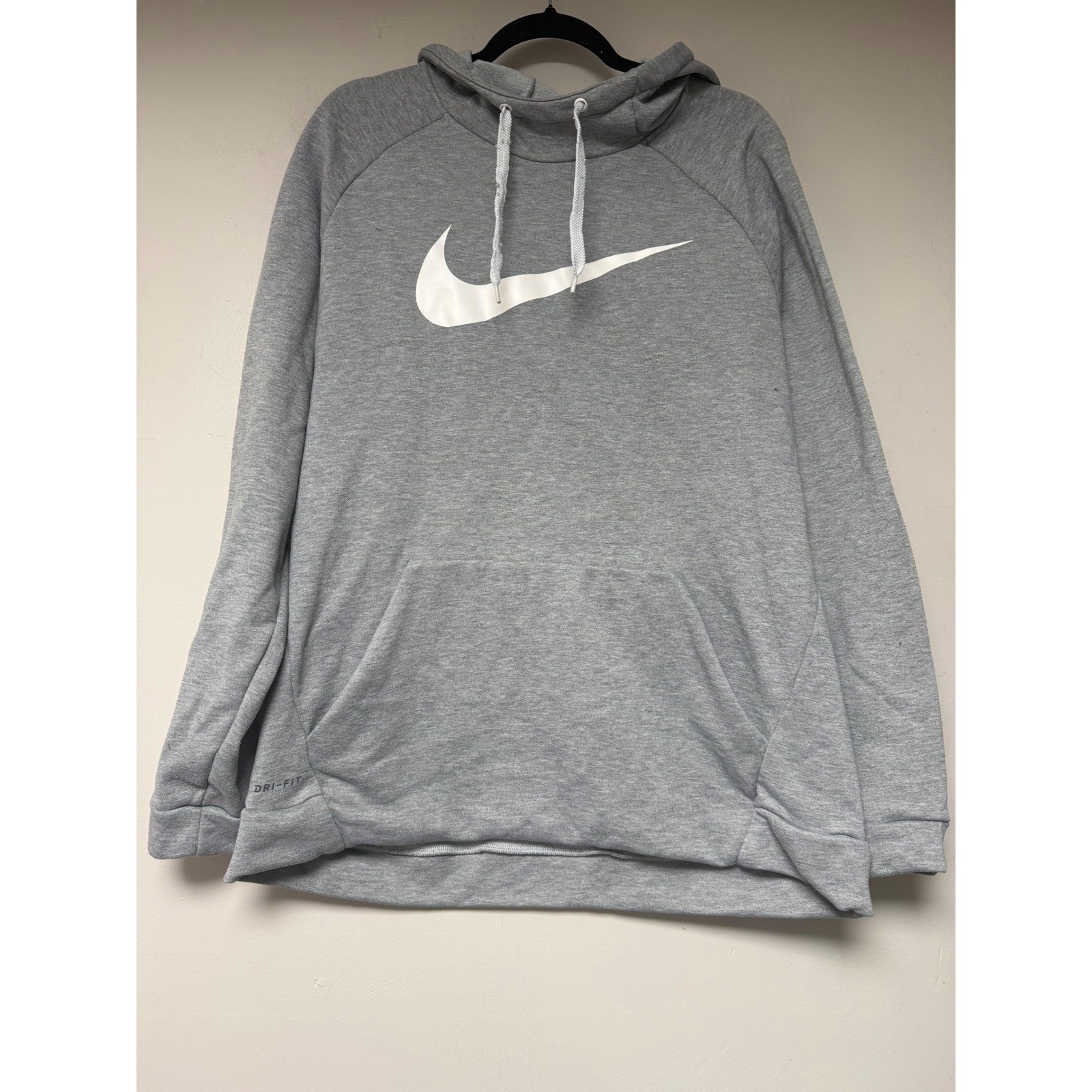 Nike Dri-FIT Hoodie Pullover Sweatshirt Gray XL Big Swoosh Activewear Mens