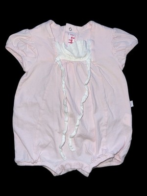 il gufo Italian Baby Pink Bubble Romper with Ruffle Trim Snap Closure 6 Months